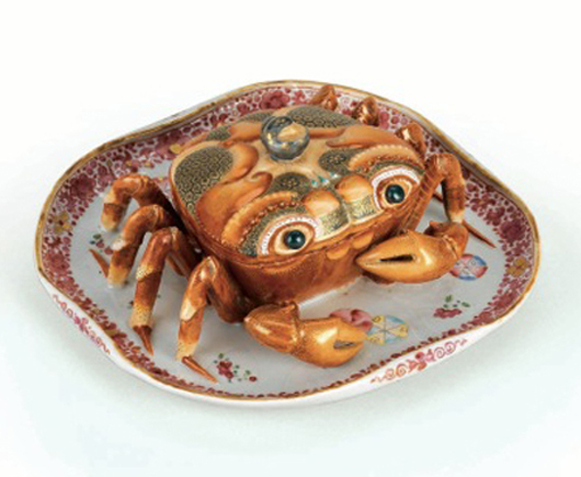 This superb Chinese Qing dynasty, Qianlong period export porcelain crab tureen, decorated in Famille Rose enamels and gold, circa 1770, from the collection of Brazilian entrepreneur Renato de Albuquerque, is illustrated in a new book on the Albuquerque collection to be published by London dealer Jorge Welsh and launched during the annual Asian Art in London event from Nov. 3-12. Image courtesy of Jorge Welsh.